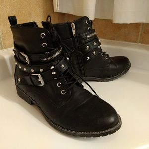 Black boots with studs and buckles size 8.